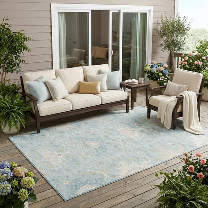5' X 8' Sky Blue And Blue Oriental Washable Indoor Outdoor Area Rug HomeRoots