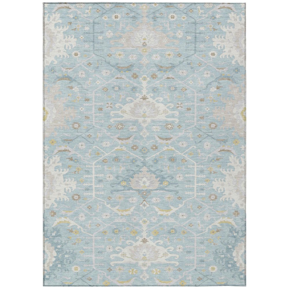 5' X 8' Sky Blue And Blue Oriental Washable Indoor Outdoor Area Rug HomeRoots