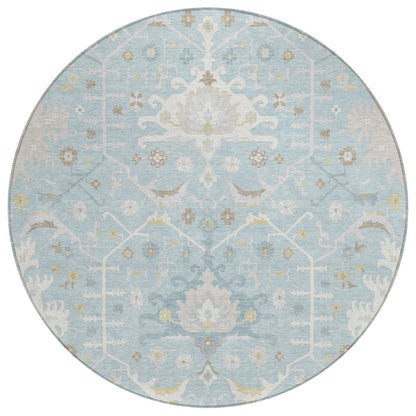 8' Sky Blue And Blue Round Oriental Washable Indoor Outdoor Area Rug HomeRoots
