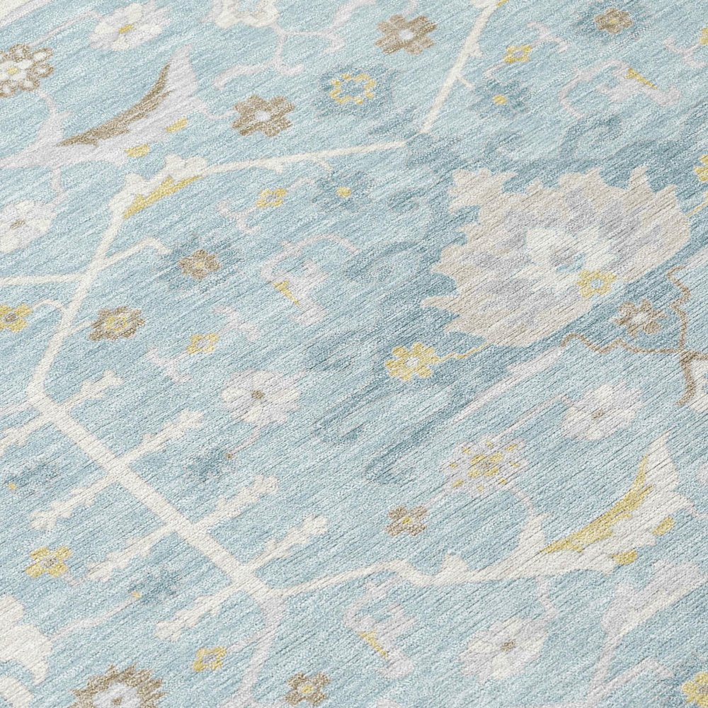 8' Sky Blue And Blue Round Oriental Washable Indoor Outdoor Area Rug HomeRoots