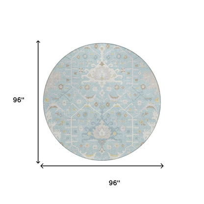 8' Sky Blue And Blue Round Oriental Washable Indoor Outdoor Area Rug HomeRoots