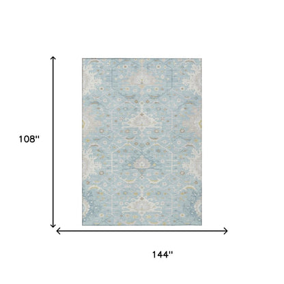9' X 12' Sky Blue And Blue Oriental Washable Indoor Outdoor Area Rug HomeRoots