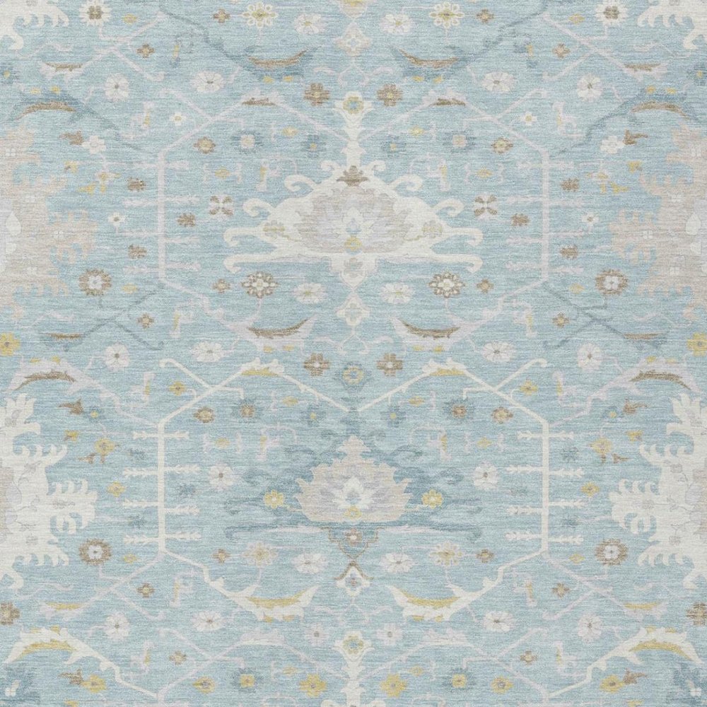 9' X 12' Sky Blue And Blue Oriental Washable Indoor Outdoor Area Rug — view 6