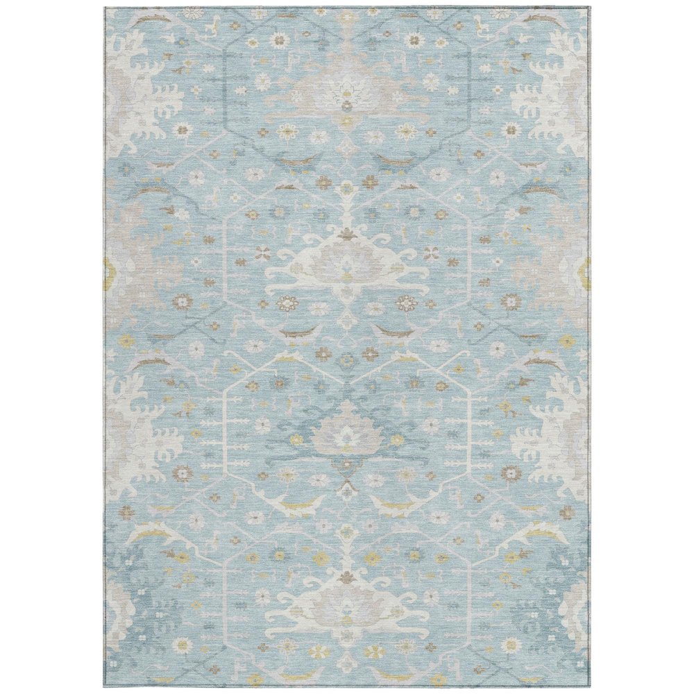 9' X 12' Sky Blue And Blue Oriental Washable Indoor Outdoor Area Rug