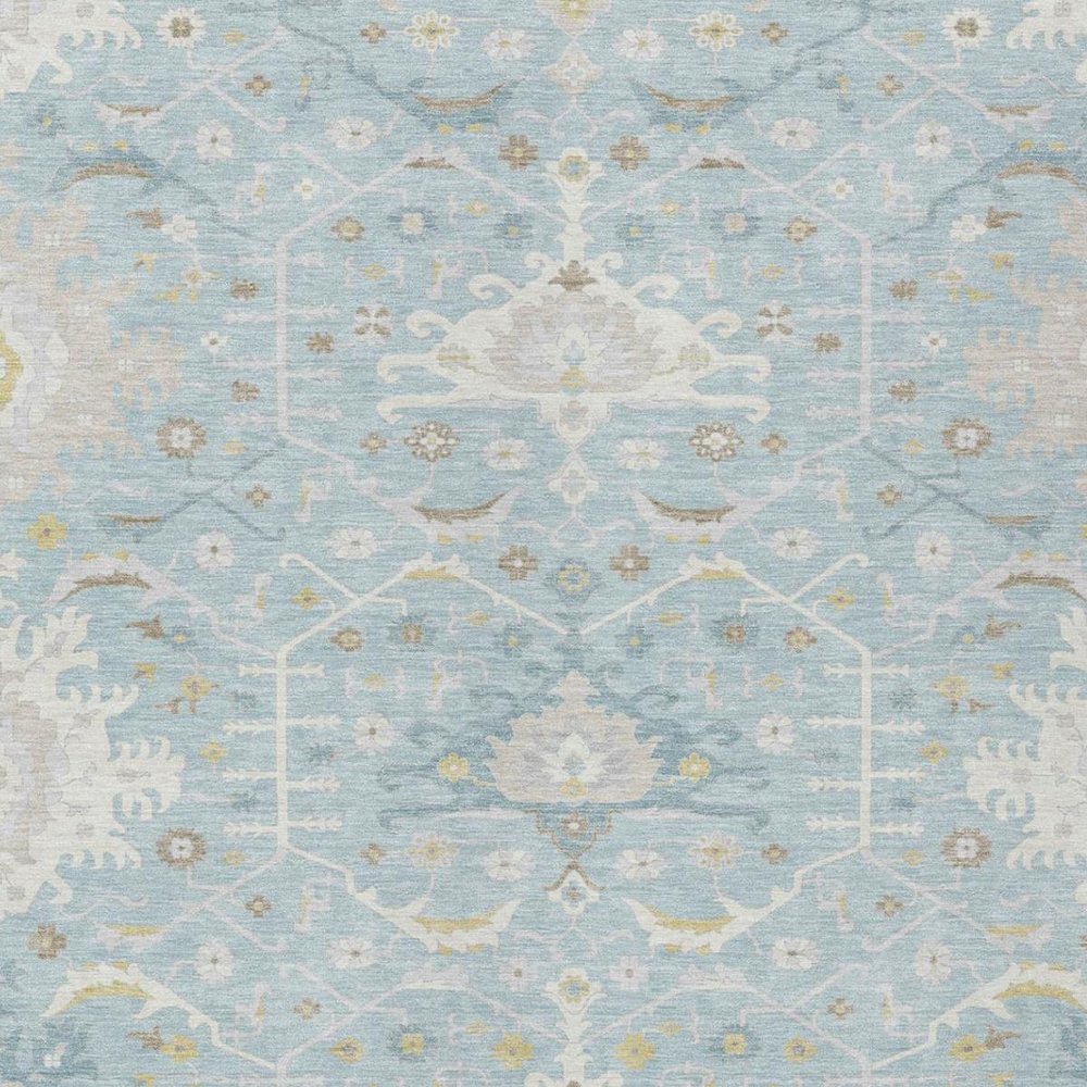 9' X 12' Sky Blue And Blue Oriental Washable Indoor Outdoor Area Rug