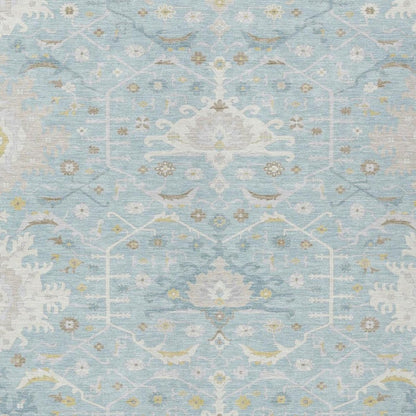 9' X 12' Sky Blue And Blue Oriental Washable Indoor Outdoor Area Rug