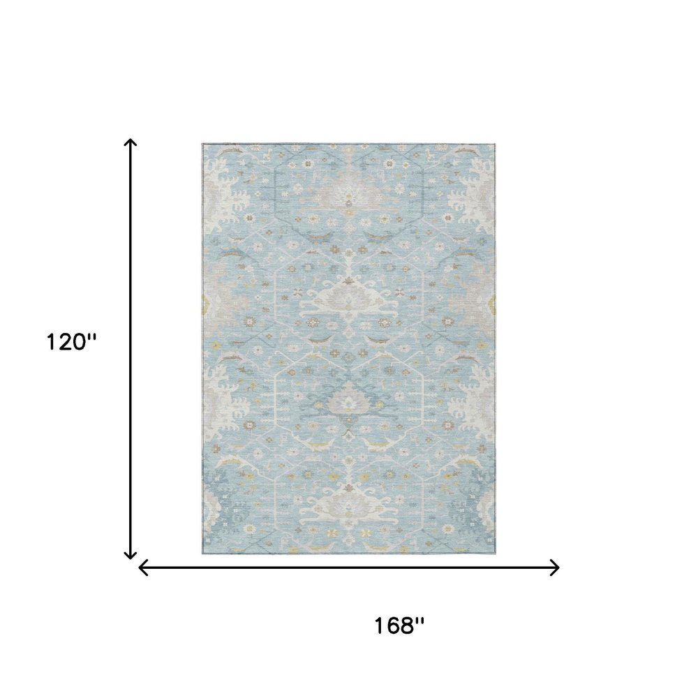 10' X 14' Sky Blue And Blue Oriental Washable Indoor Outdoor Area Rug HomeRoots