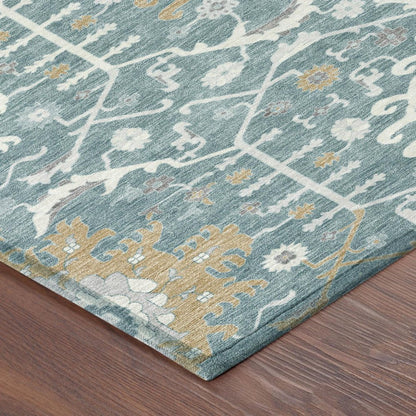 5' X 8' Teal Blue And Silver Oriental Washable Indoor Outdoor Area Rug HomeRoots