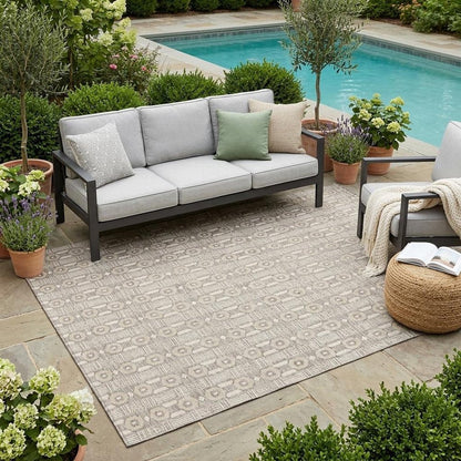5' X 8' Beige And Brown Striped Washable Indoor Outdoor Area Rug
