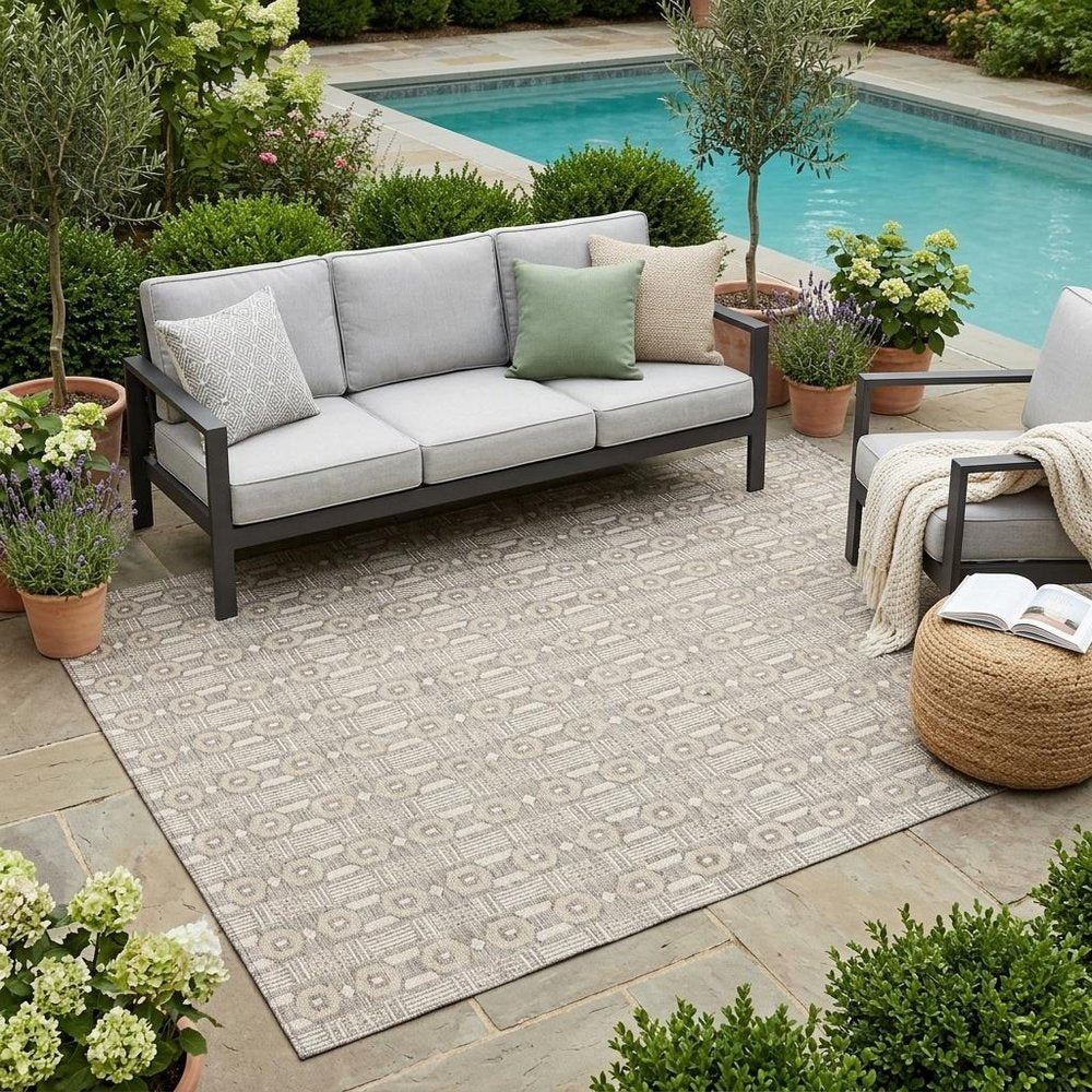 5' X 8' Beige And Brown Striped Washable Indoor Outdoor Area Rug HomeRoots