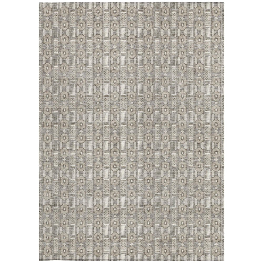5' X 8' Beige And Brown Striped Washable Indoor Outdoor Area Rug