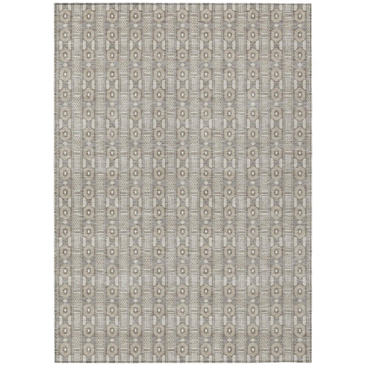 5' X 8' Beige And Brown Striped Washable Indoor Outdoor Area Rug