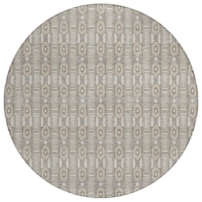 8' Beige And Brown Round Striped Washable Indoor Outdoor Area Rug HomeRoots