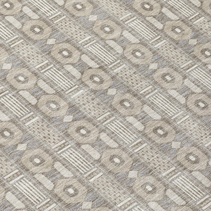 8' Beige And Brown Round Striped Washable Indoor Outdoor Area Rug HomeRoots