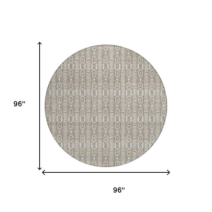8' Beige And Brown Round Striped Washable Indoor Outdoor Area Rug HomeRoots