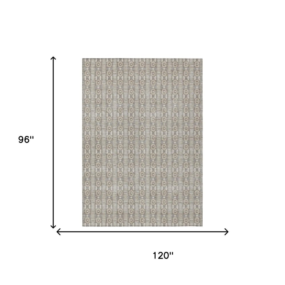 8' X 10' Beige And Brown Striped Washable Indoor Outdoor Area Rug HomeRoots