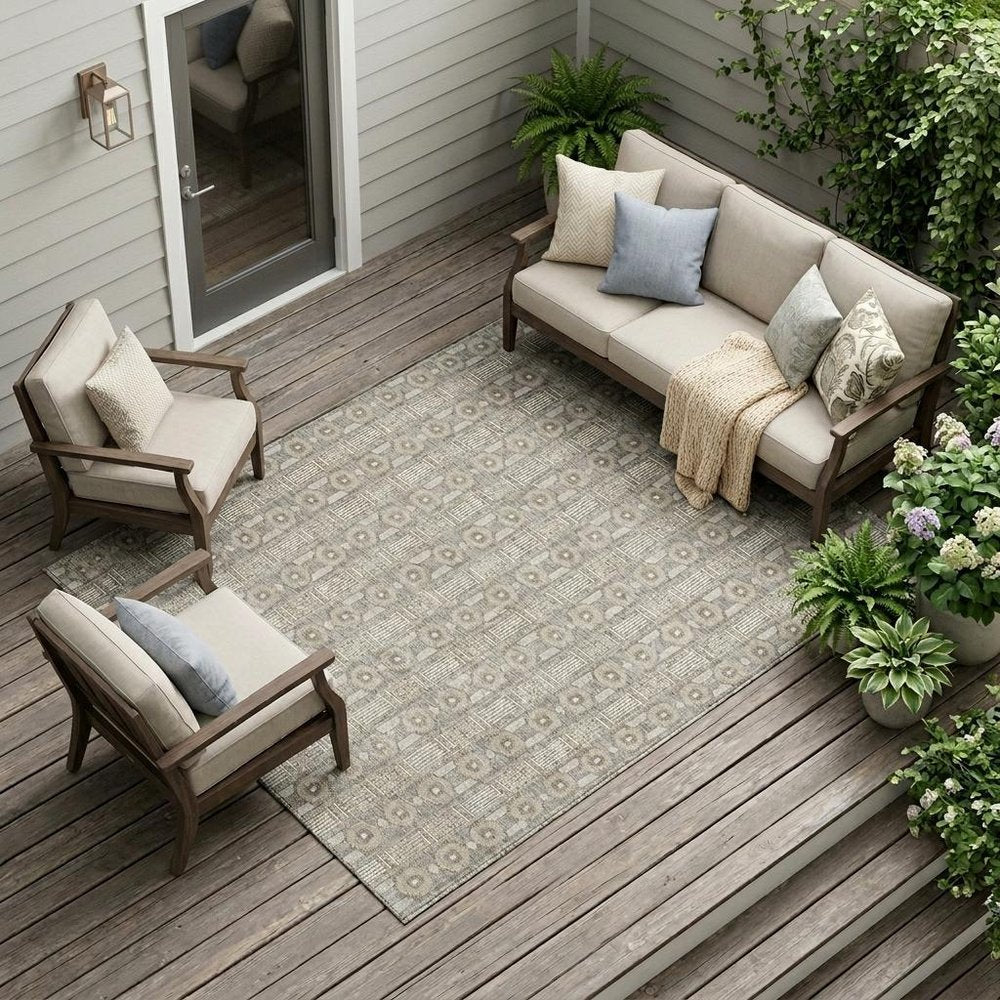 8' X 10' Beige And Brown Striped Washable Indoor Outdoor Area Rug — view 6