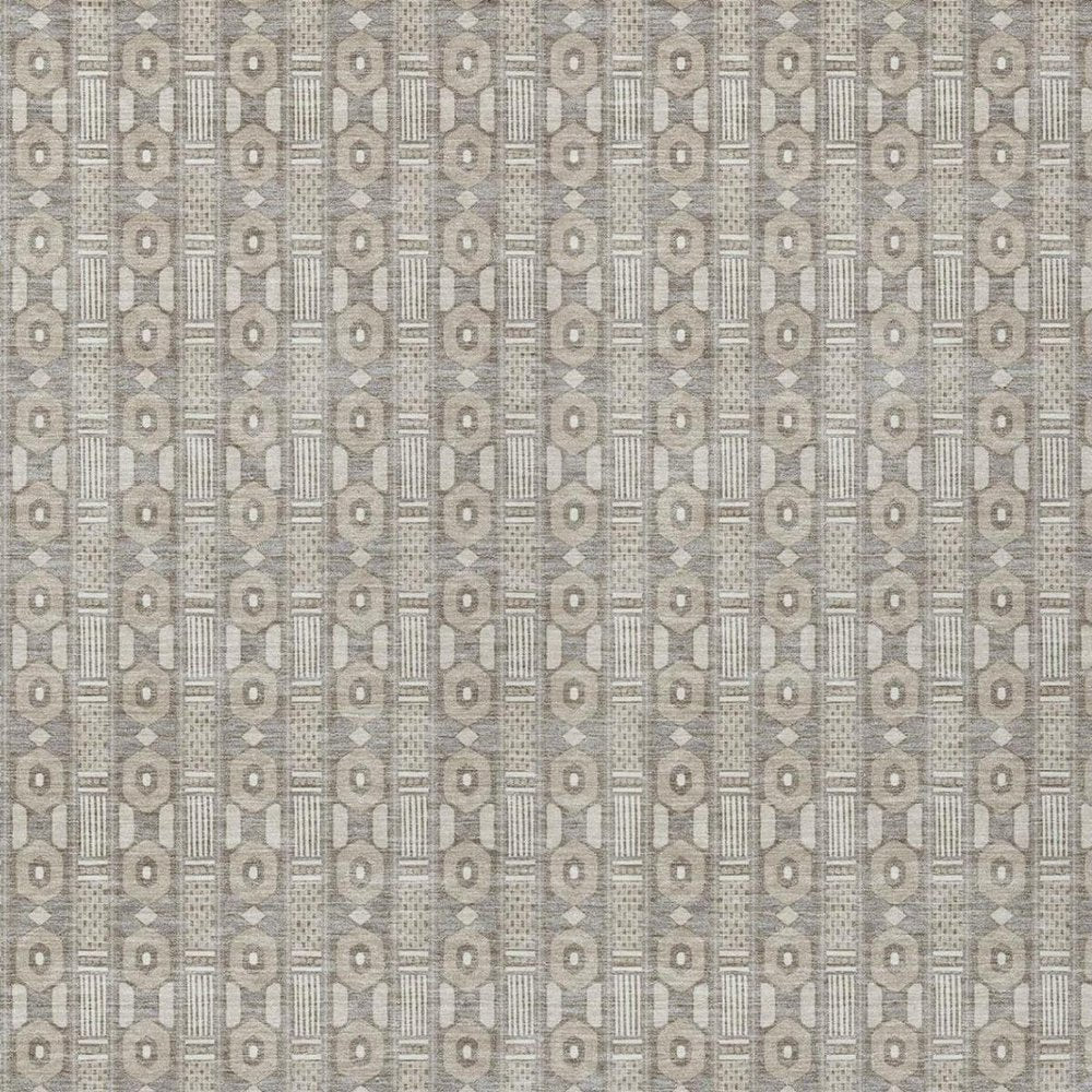 8' X 10' Beige And Brown Striped Washable Indoor Outdoor Area Rug