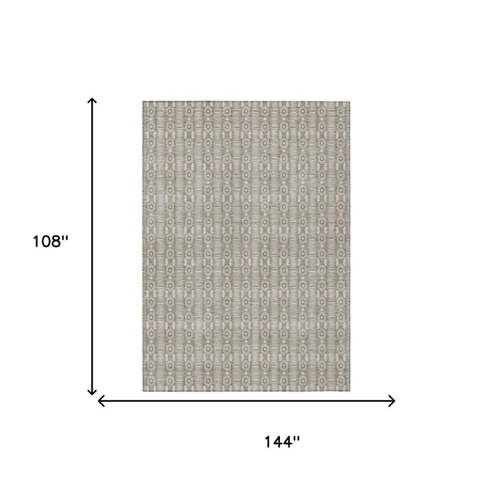 9' X 12' Beige And Brown Striped Washable Indoor Outdoor Area Rug — view 4