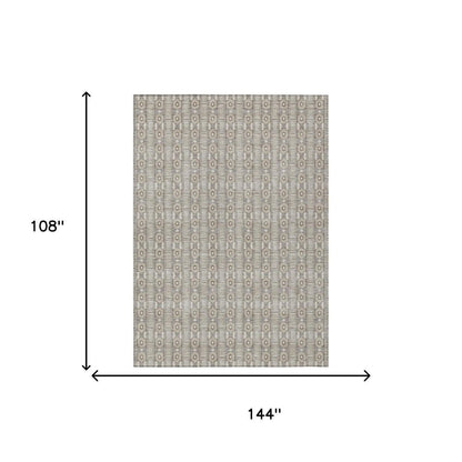 9' X 12' Beige And Brown Striped Washable Indoor Outdoor Area Rug