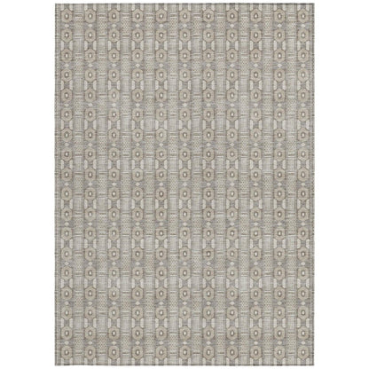 9' X 12' Beige And Brown Striped Washable Indoor Outdoor Area Rug