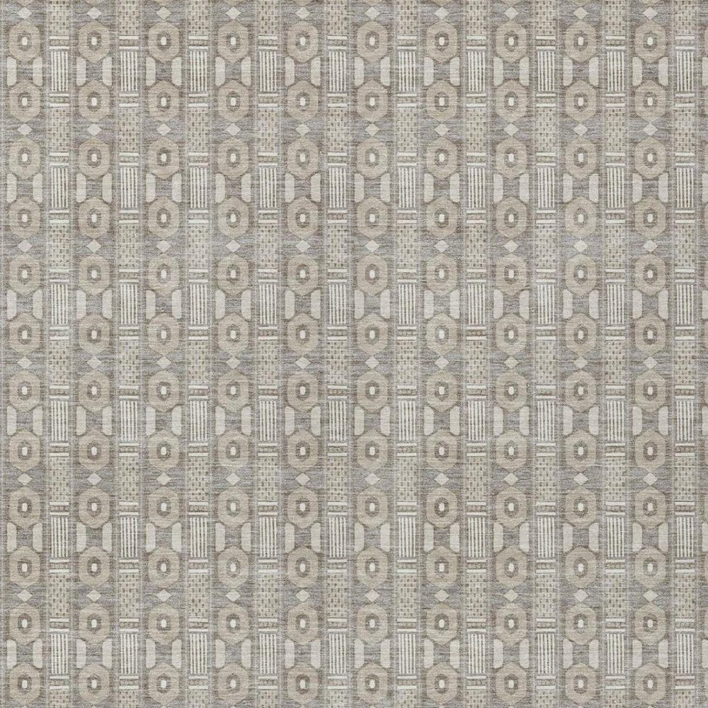 9' X 12' Beige And Brown Striped Washable Indoor Outdoor Area Rug
