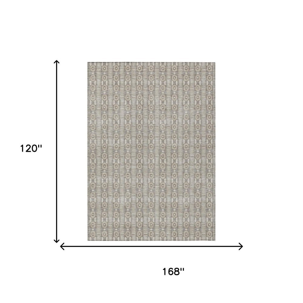 10' X 14' Beige And Brown Striped Washable Indoor Outdoor Area Rug — view 5