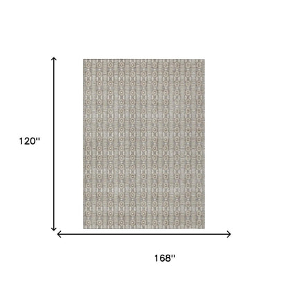 10' X 14' Beige And Brown Striped Washable Indoor Outdoor Area Rug