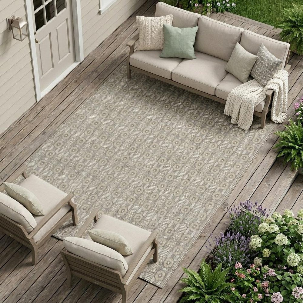 10' X 14' Beige And Brown Striped Washable Indoor Outdoor Area Rug HomeRoots