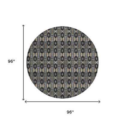 8' Black And Graphite Round Striped Washable Indoor Outdoor Area Rug HomeRoots