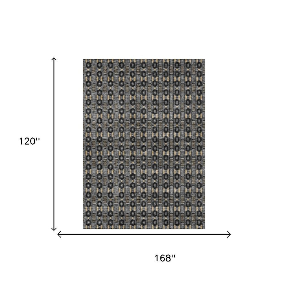 10' X 14' Black And Graphite Striped Washable Indoor Outdoor Area Rug — view 4