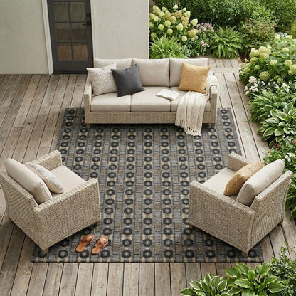 10' X 14' Black And Graphite Striped Washable Indoor Outdoor Area Rug HomeRoots