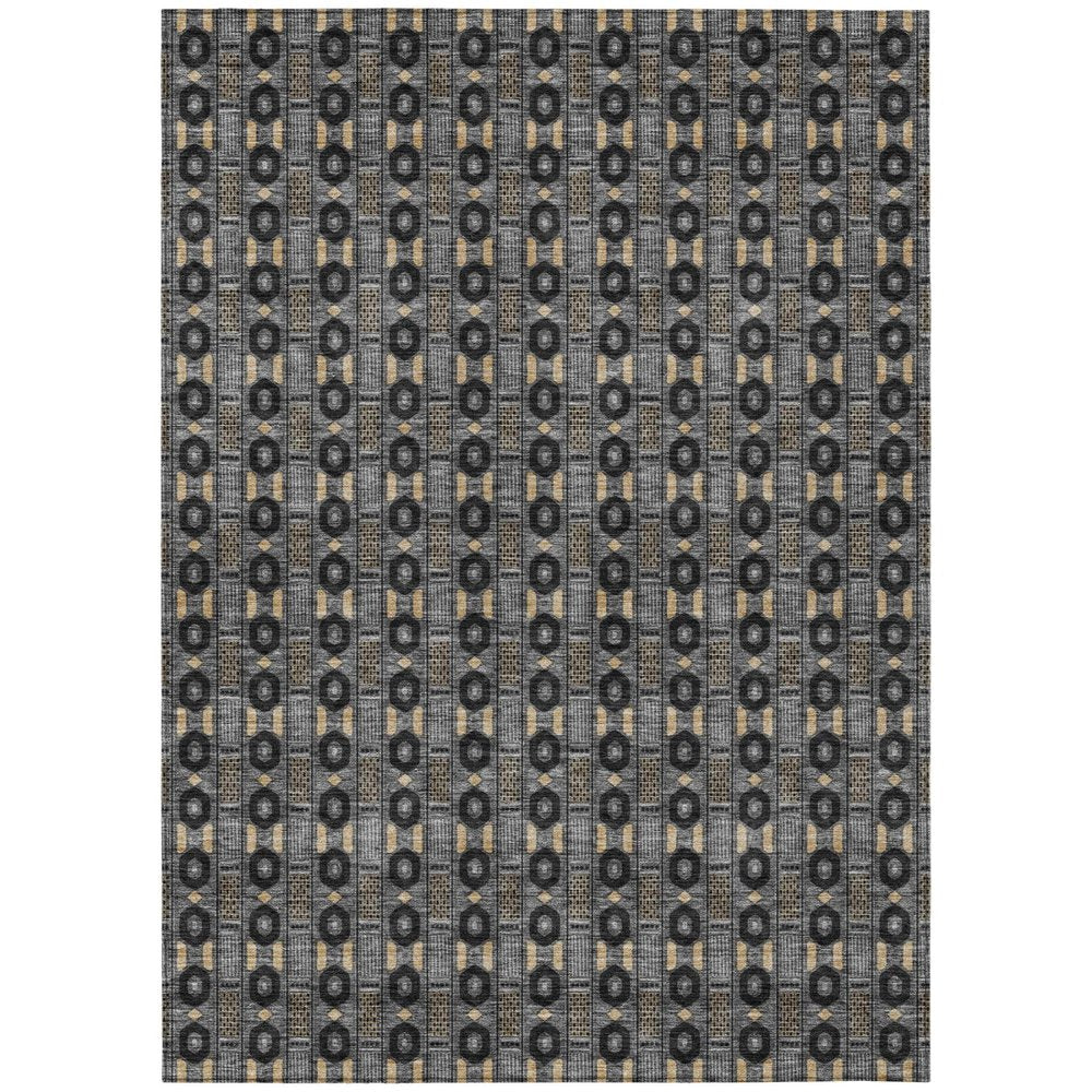 10' X 14' Black And Graphite Striped Washable Indoor Outdoor Area Rug HomeRoots