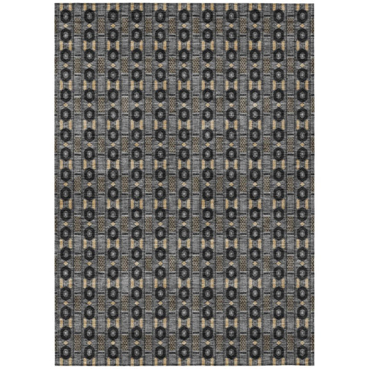 10' X 14' Black And Graphite Striped Washable Indoor Outdoor Area Rug