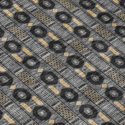 10' X 14' Black And Graphite Striped Washable Indoor Outdoor Area Rug HomeRoots