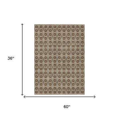 3' X 5' Chocolate And Brown Striped Washable Indoor Outdoor Area Rug