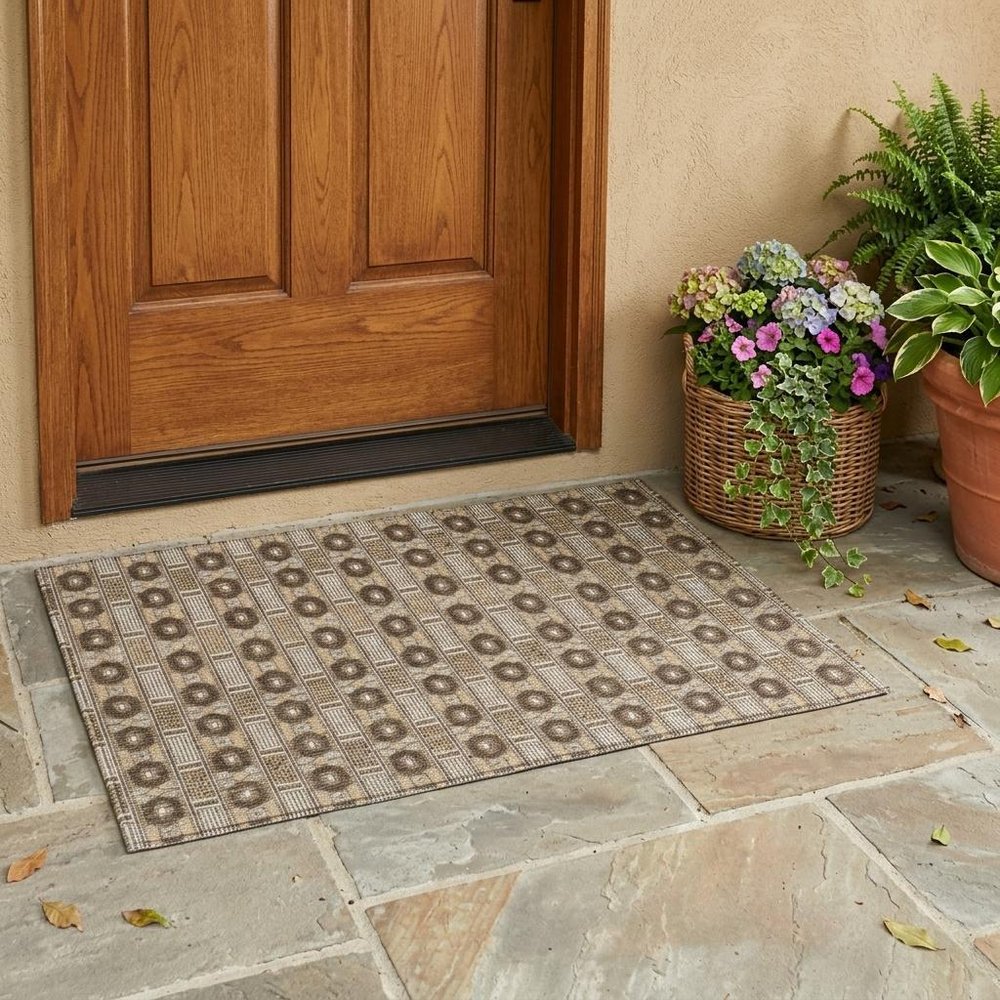 3' X 5' Chocolate And Brown Striped Washable Indoor Outdoor Area Rug — view 5