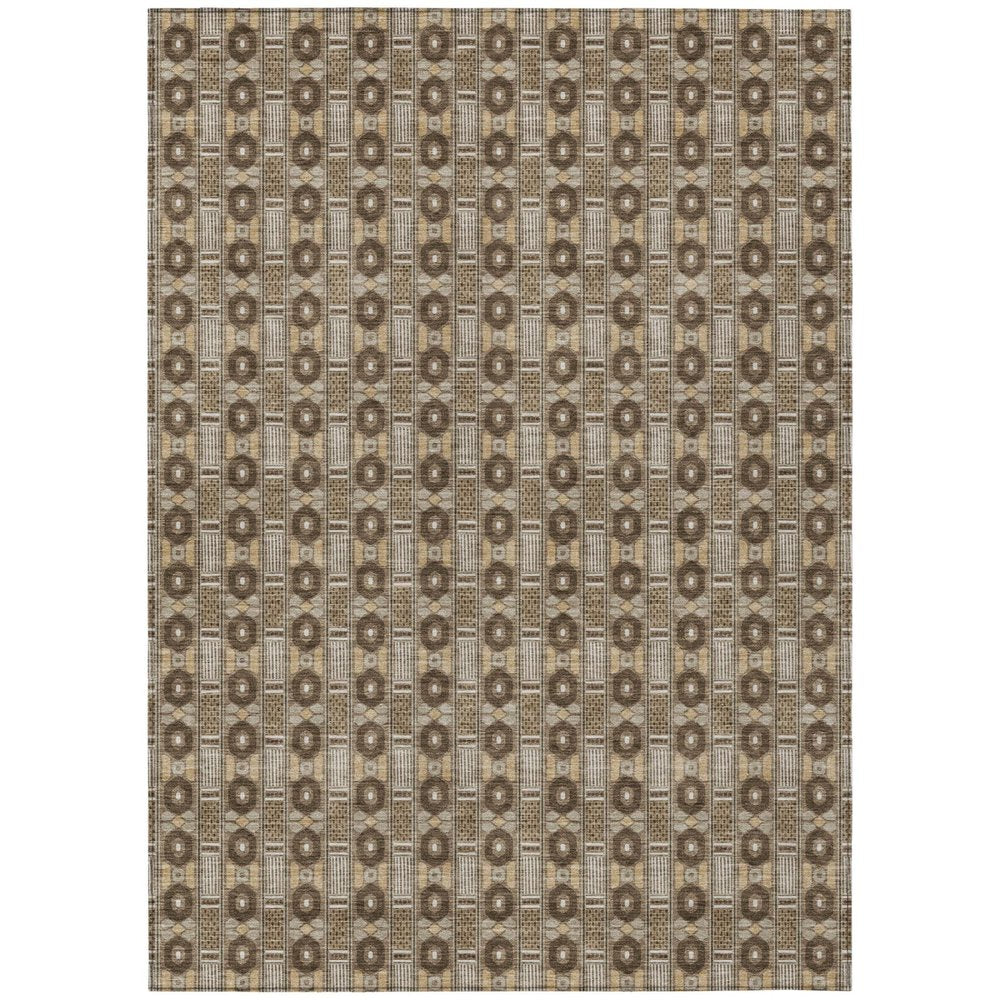 3' X 5' Chocolate And Brown Striped Washable Indoor Outdoor Area Rug — view 1