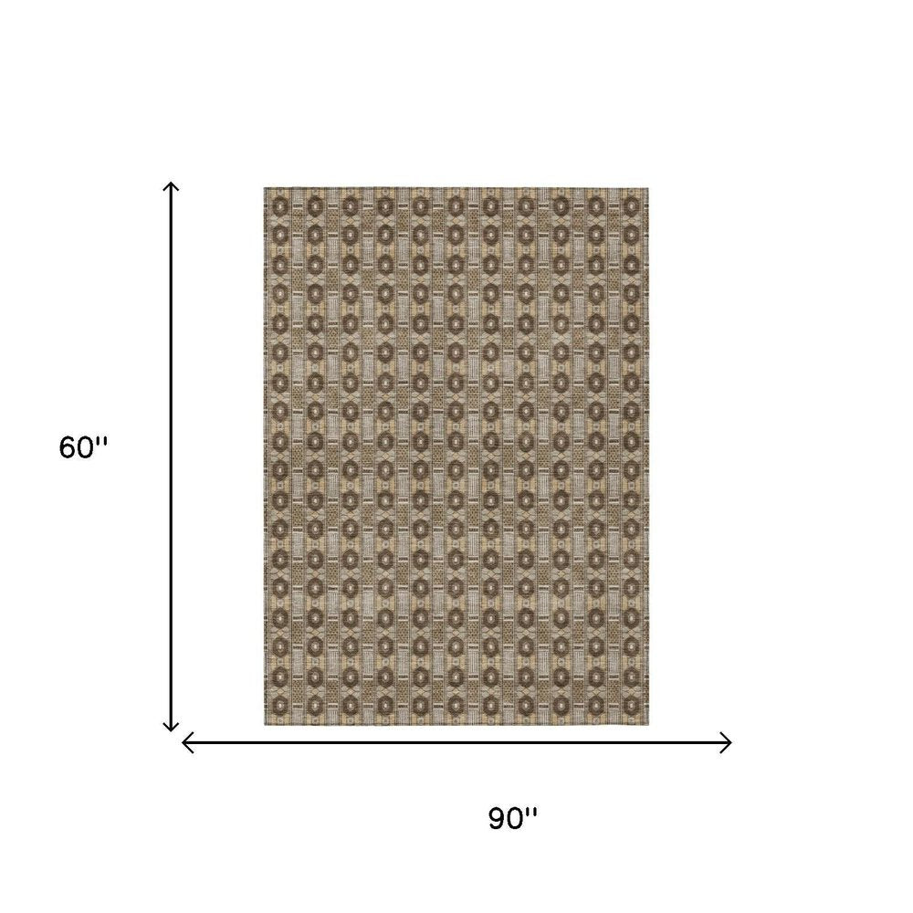 5' X 8' Chocolate And Brown Striped Washable Indoor Outdoor Area Rug — view 4