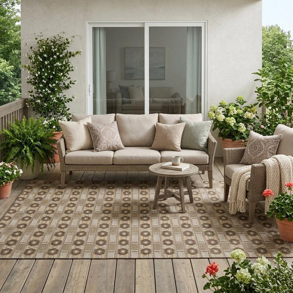 5' X 8' Chocolate And Brown Striped Washable Indoor Outdoor Area Rug HomeRoots