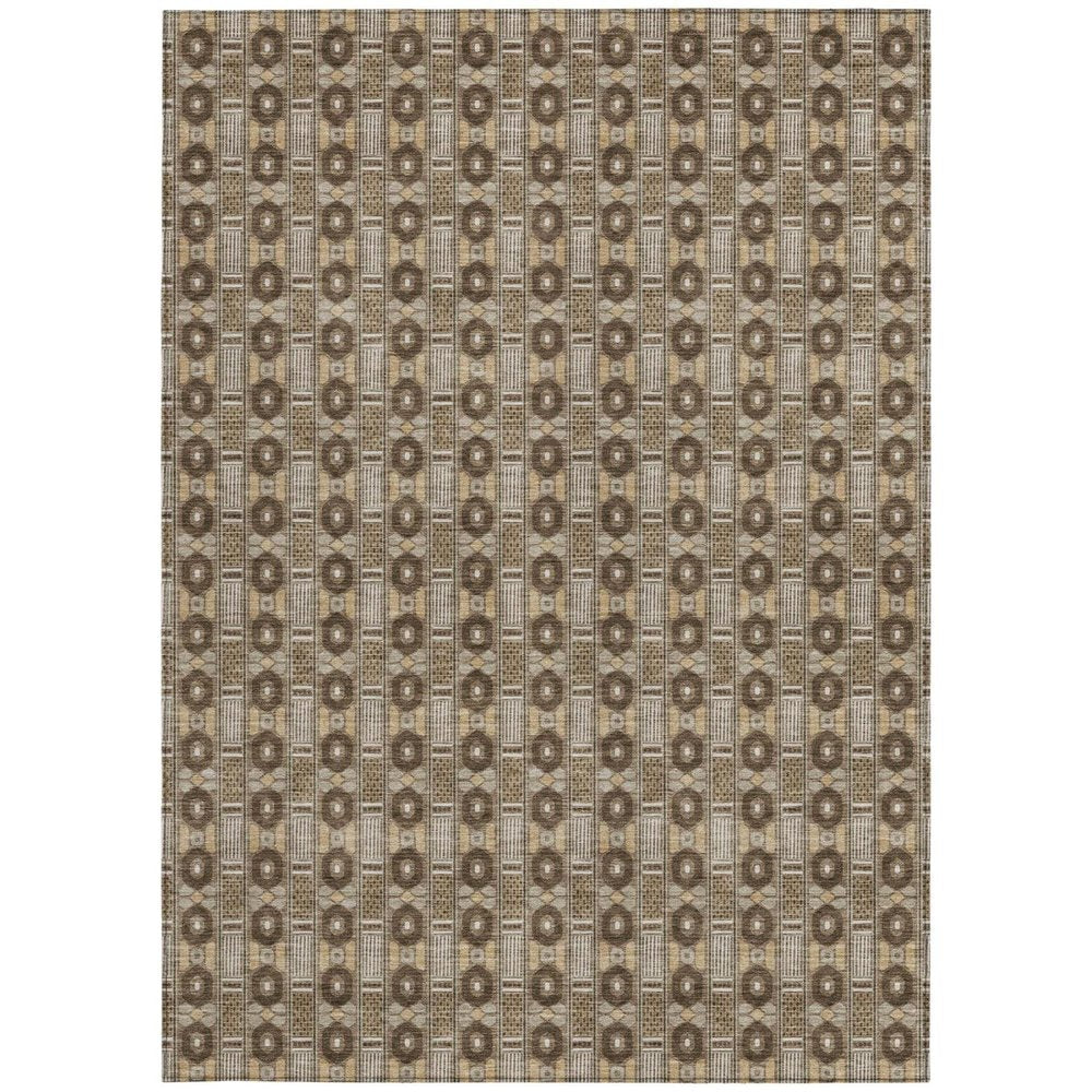 5' X 8' Chocolate And Brown Striped Washable Indoor Outdoor Area Rug — view 8