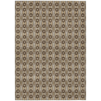 5' X 8' Chocolate And Brown Striped Washable Indoor Outdoor Area Rug