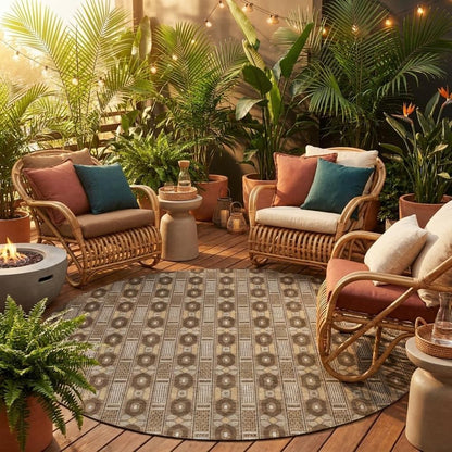8' Chocolate And Brown Round Striped Washable Indoor Outdoor Area Rug HomeRoots