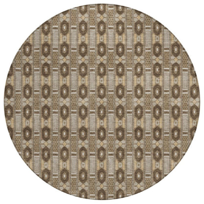 8' Chocolate And Brown Round Striped Washable Indoor Outdoor Area Rug HomeRoots