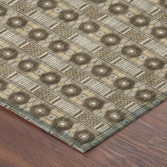 9' X 12' Chocolate And Brown Striped Washable Indoor Outdoor Area Rug