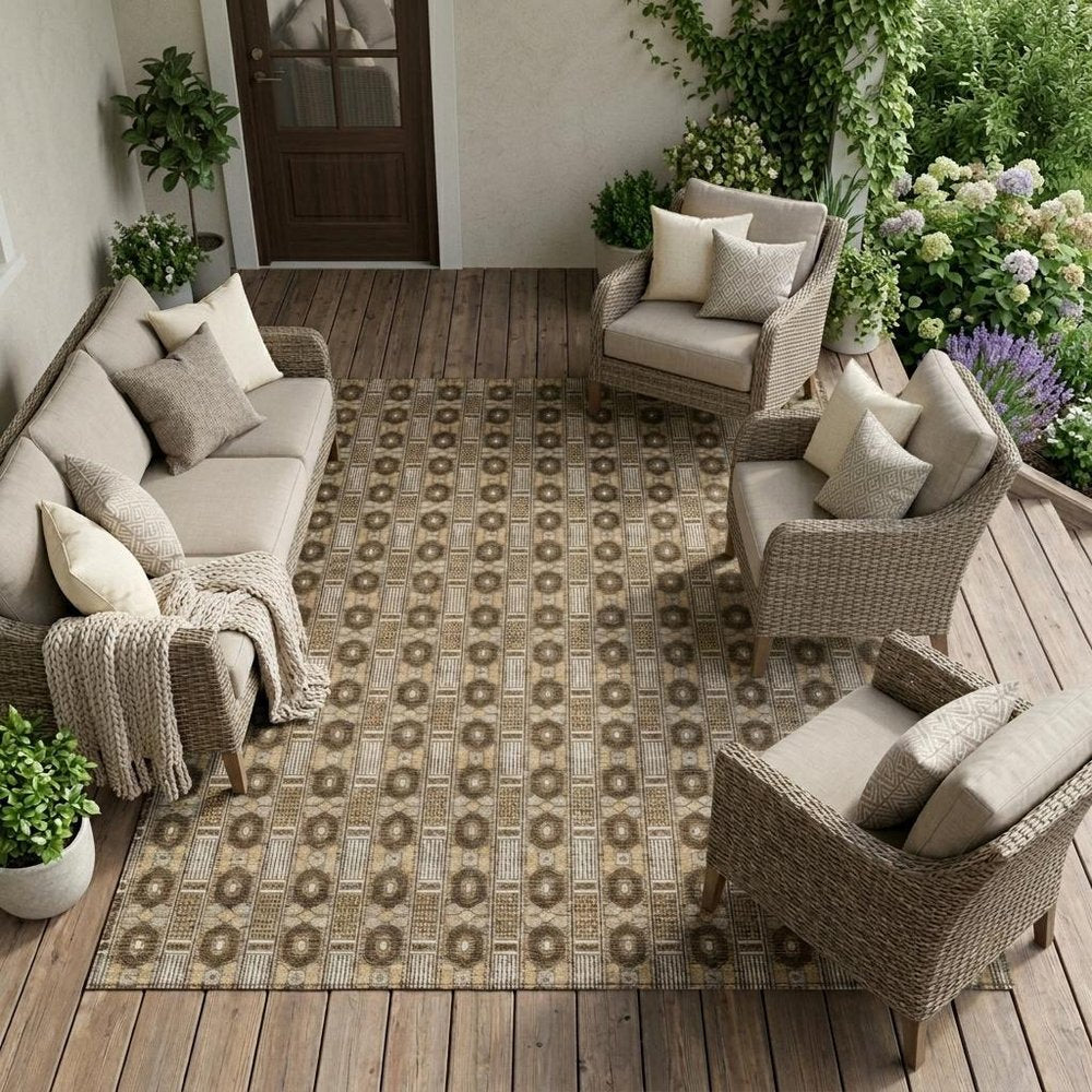 10' X 14' Chocolate And Brown Striped Washable Indoor Outdoor Area Rug HomeRoots