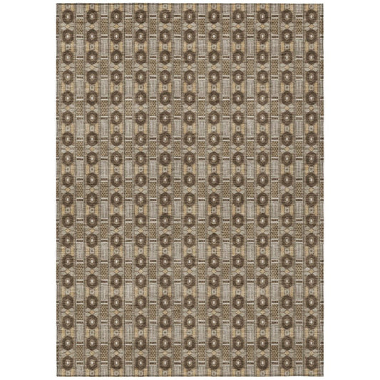 10' X 14' Chocolate And Brown Striped Washable Indoor Outdoor Area Rug