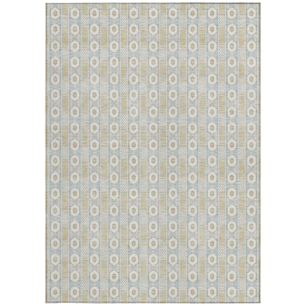 3' X 5' Ivory And Silver Striped Washable Indoor Outdoor Area Rug