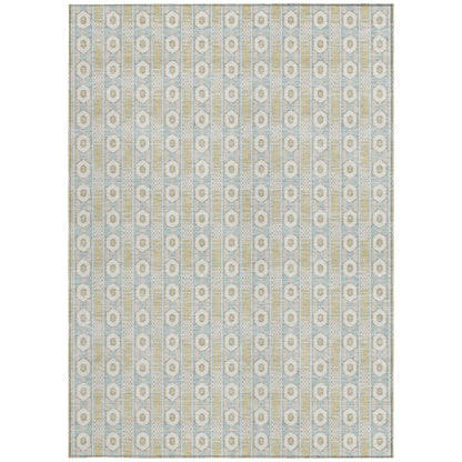 3' X 5' Ivory And Silver Striped Washable Indoor Outdoor Area Rug