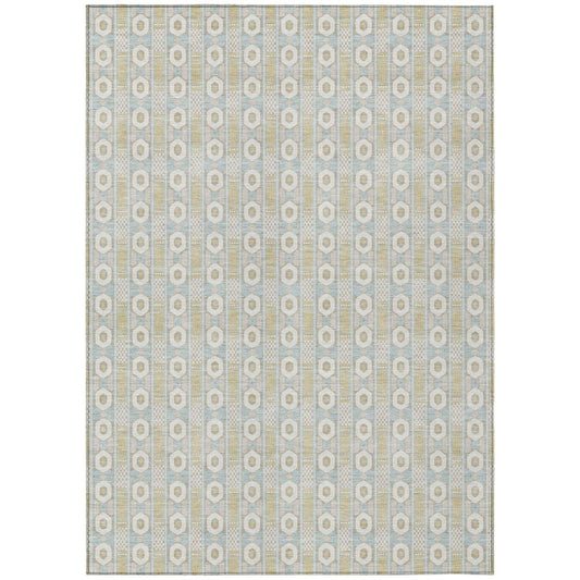 3' X 5' Ivory And Silver Striped Washable Indoor Outdoor Area Rug